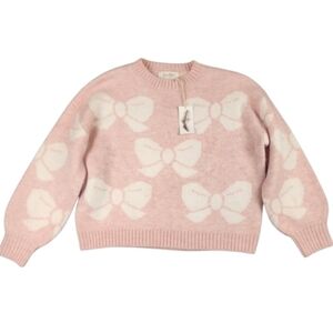 Pink BOW Knit Sweater Coquette Balletcore Soft Girl White Detail Cozy Feminine